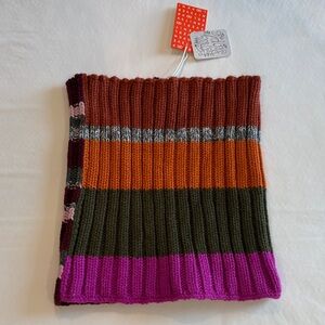 Striped Knit Neck Warmer in Rust, Orange, Olive & Magenta